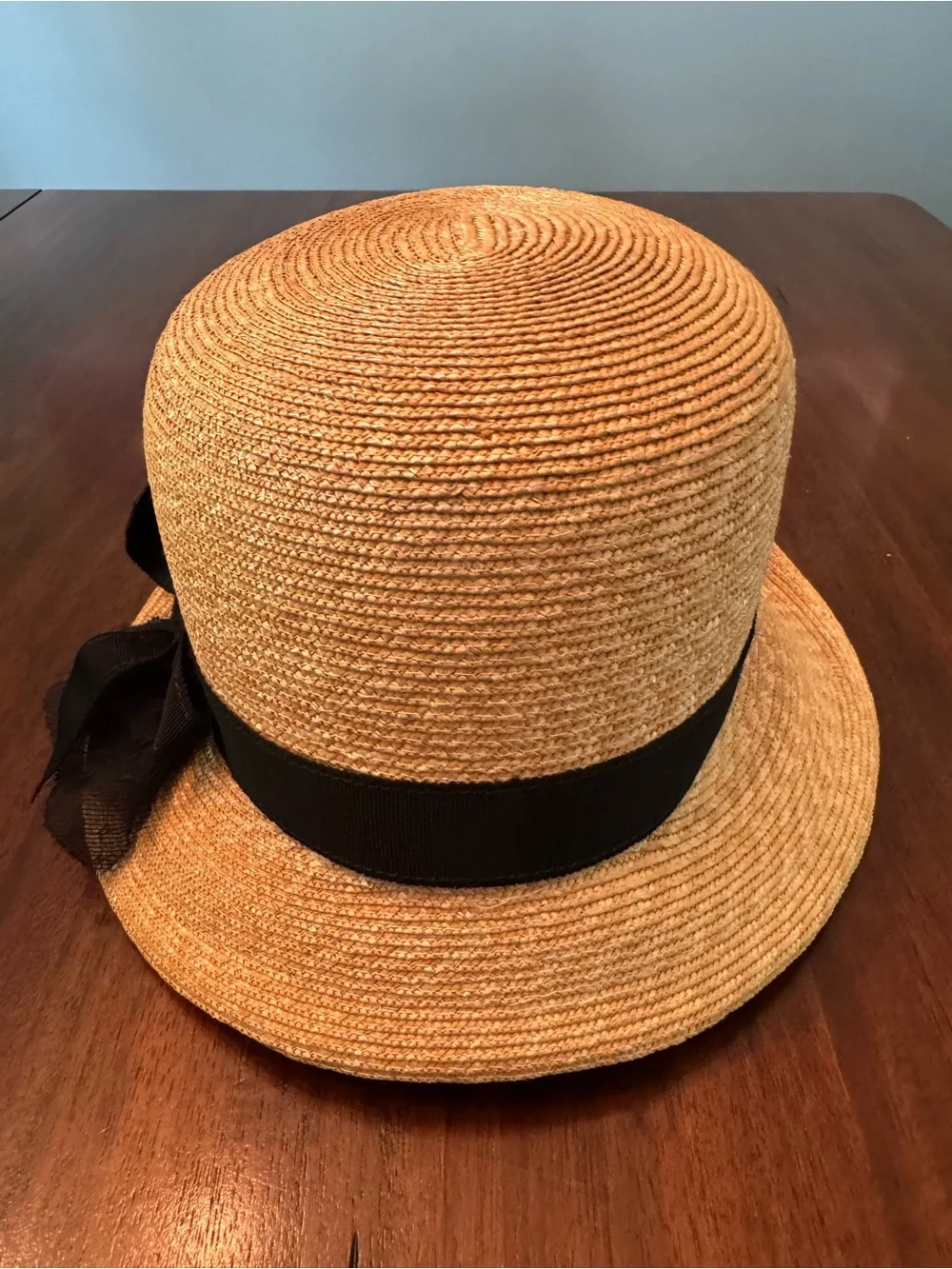 Elite Chapeau Japan Vintage Straw High Crown Derby Cloche Hat Bow